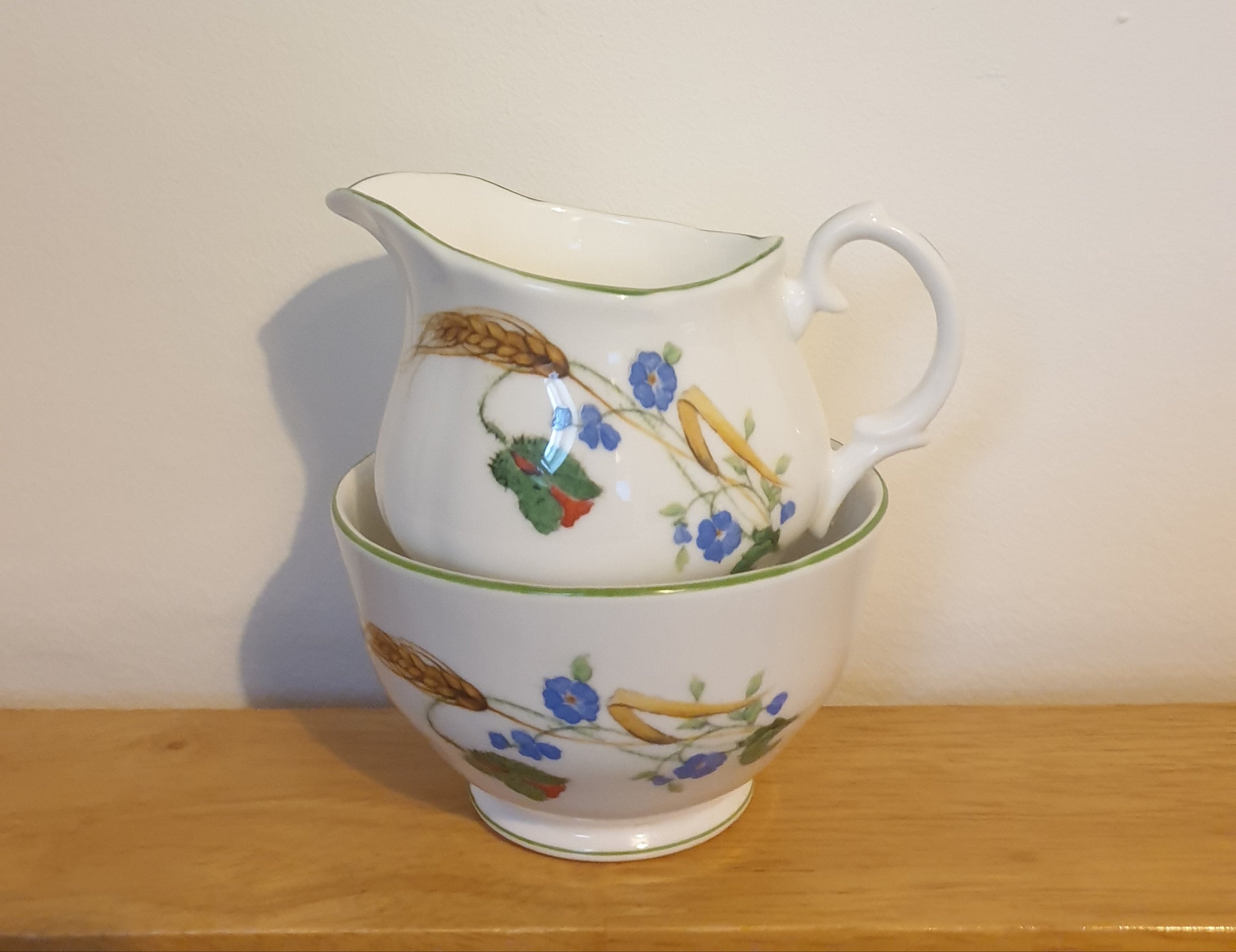 Early 1900s Early Colclough Royal Stanley Ware Pitcher and Stand - Set of 2